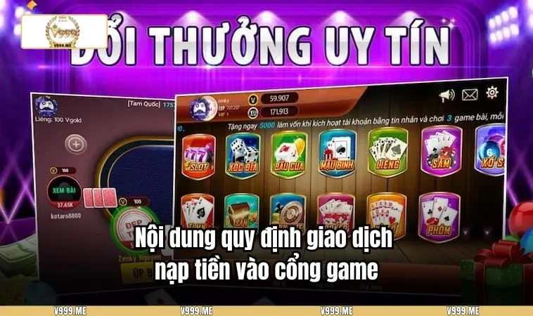 Điều Khoản Sử Dụng V999 3340 Nội dung quy định giao dịch nạp tiền vào cổng game