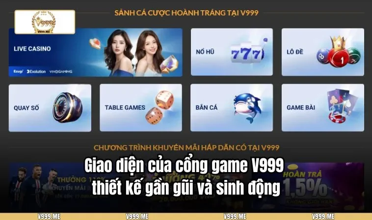 Giới Thiệu V999 3331 Giao diện của cổng game V999 thiết kế gần gũi và sinh động
